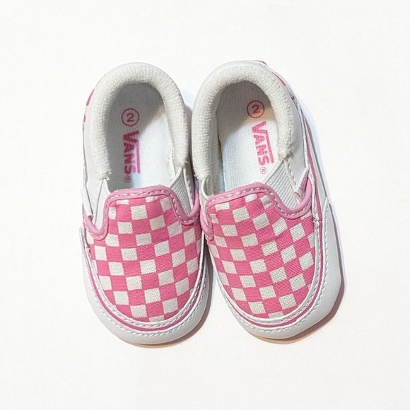 VANS Baby/infant shoes, classic slip-on pink and white checkerboard walkers - Picture 2 of 13